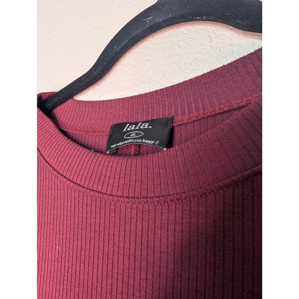 Dressed in Lala Oversized Crewneck Ribbed Tee Maroon Slits XL Boho Lounge Tunic - Picture 3 of 5